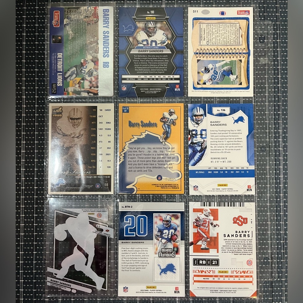 🏈 Barry Sanders Football NFL Football Trading Card Collection, Lot of 9, Lot 3 - Picture 2 of 4